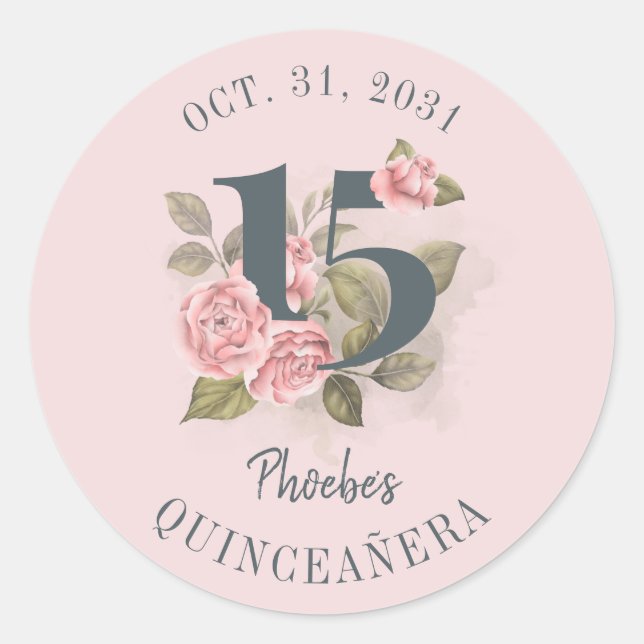 Sticker Rond Quinceanera Floral rustique 15e anniversaire (Devant)