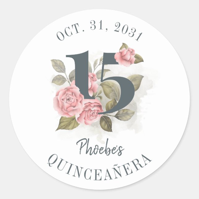 Sticker Rond Quinceanera Floral rustique 15e anniversaire (Devant)