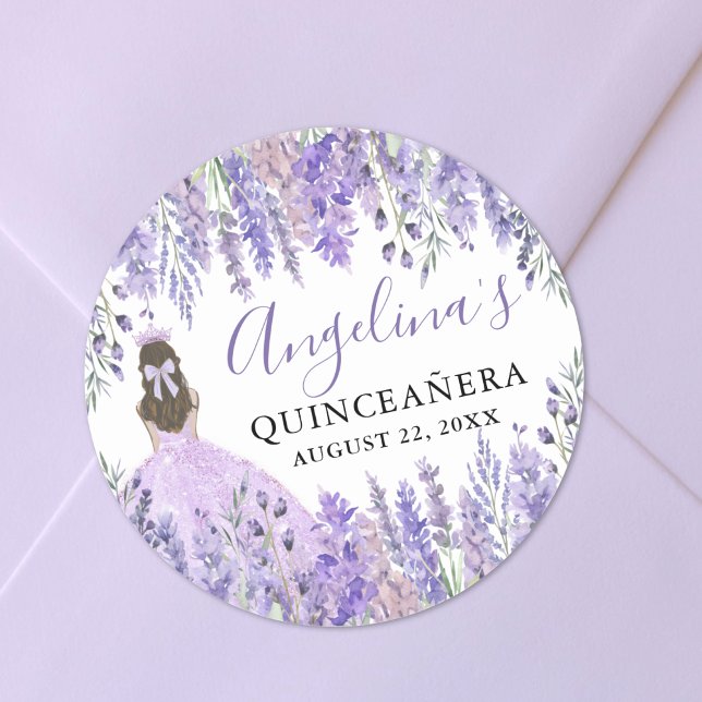 Sticker Rond Quinceanera florale pourpre Lilac Crown (Purple Lilac Crown Floral Quinceanera Classic Round Sticker )