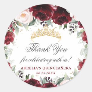 Sticker Rond Quinceanera Florale Rose de Bourgogne Favoriser le