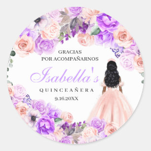 Sticker Rond Quinceanera Florale Rose & Violet Classic Round St