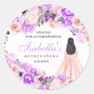 Sticker Rond Quinceanera Florale Rose & Violet Classic Round St
