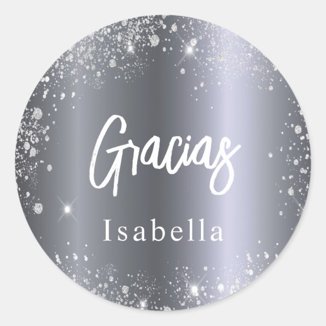 Sticker Rond Quinceanera gracias argent nom de la parties scint (Devant)