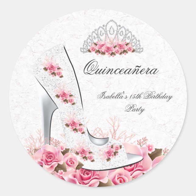 Sticker Rond Quinceanera Jolie princesse Roses Rose Chaussure 2 (Devant)