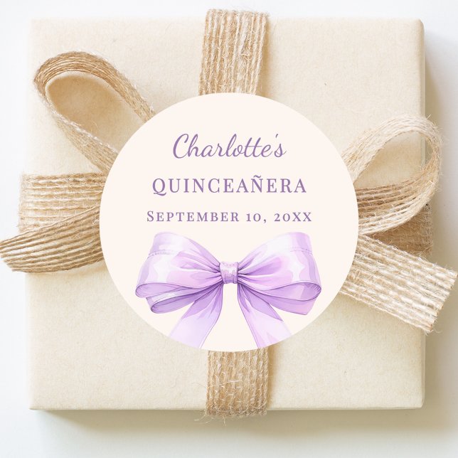 Sticker Rond Quinceanera lavender bow ivory (Créateur téléchargé)