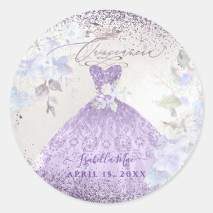 Sticker Rond Quinceanera Lilac Purple Argent Parties scintillan