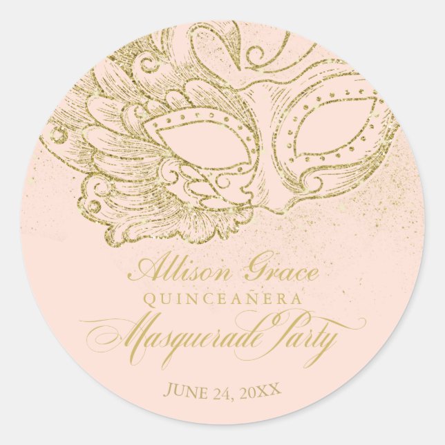 Sticker Rond Quinceanera Masquerade Party Gold rose (Devant)