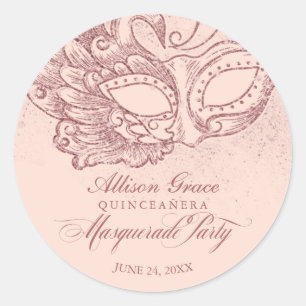 Sticker Rond Quinceanera Masquerade Party Rose or rose