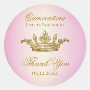 Sticker Rond Quinceanera Merci de la Couronne royale