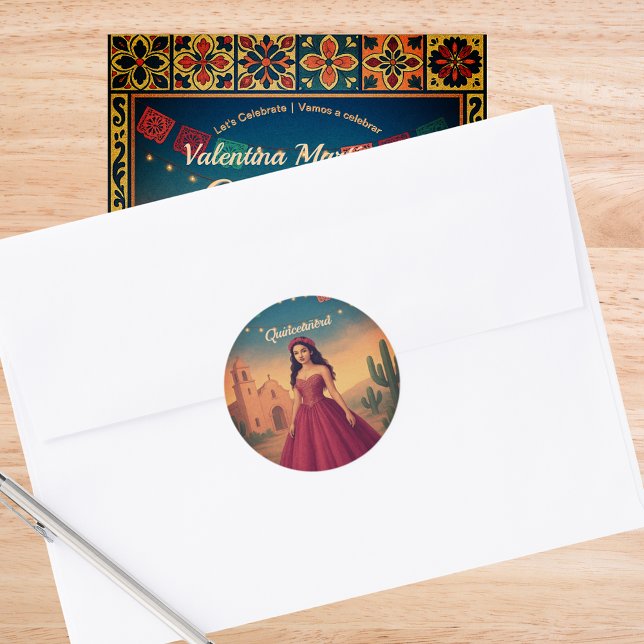 Sticker Rond Quinceañera mexicaine vintage 15e anniversaire (Vintage Mexican Quinceañera 15th Birthday Classic Round Sticker)