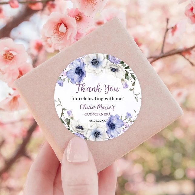 Sticker Rond Quinceañera Purple Lilac Floral Tiara Papillons (Créateur téléchargé)