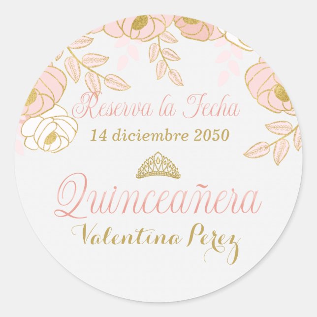 Sticker Rond Quinceanera Reserva la Fecha (Devant)
