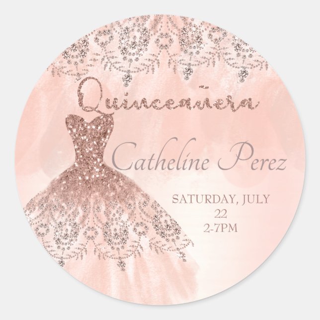 Sticker Rond quinceanera rose blush 15e anniversaire de faveur (Devant)