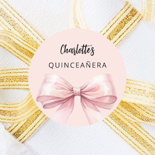 Sticker Rond Quinceanera rose bow