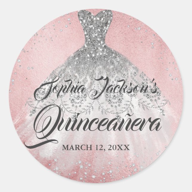 Sticker Rond Quinceanera rose étincelle de diamant (Devant)