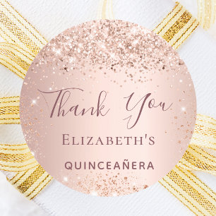 Sticker Rond Quinceanera rose gold glitter dust thank you