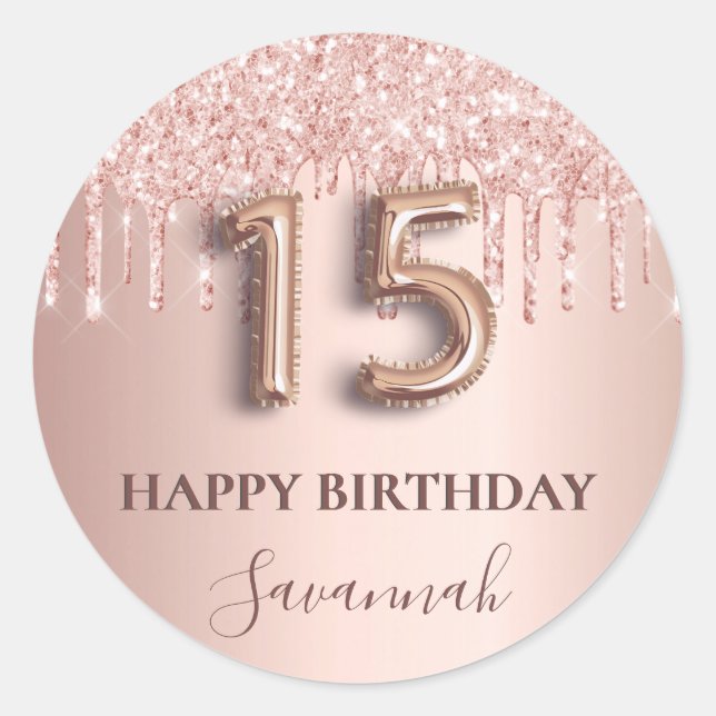 Sticker Rond Quinceanera rose or parties scintillant rose ballo (Devant)