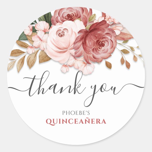 Sticker Rond Quinceanera Roses roses rose Floral Rustique Botan (Devant)