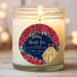 Sticker Rond Quinceañera Rouge Floral Enchantée Marine Rose<br><div class="desc">Ces étiquettes d'autocollants ronds coordonnés présentent de belles roses rouges vibrantes, ainsi qu'une couronne de princesse dorée et une fille coing en robe jaune doré. Personnaliser ces éléments est facile et rapide : il suffit d'appuyer sur le bouton Modifier l'utilisation des outils de conception pour ajuster le style et l'emplacement...</div>