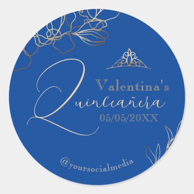 Sticker Rond Quinceañera Royal Blue Floral (Devant)