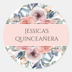 Sticker Rond Quinceañera, sceau d'enveloppe floral Blissful/Fav