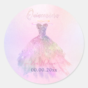 Sticker Rond Quinceañera, Sparkle Gown, Coton Candy