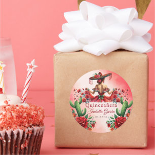 Sticker Rond Quinceañera Style rouge mexicain