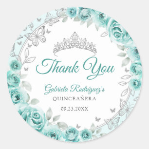 Sticker Rond Quinceanera Turquoise Argent