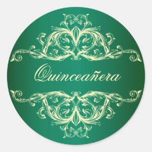 Sticker Rond Quinceanera vert émeraude