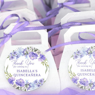 Sticker Rond Quinceanera Violet Péri Floral Merci