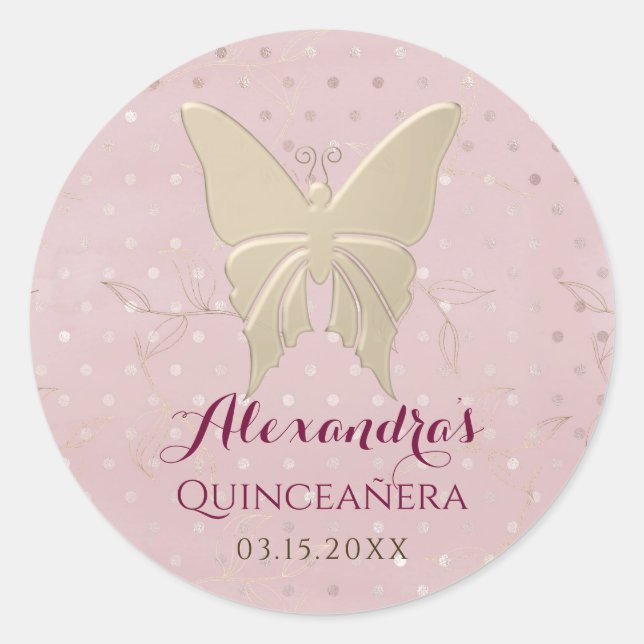 Sticker Rond Quinze ans rose poudré (Devant)