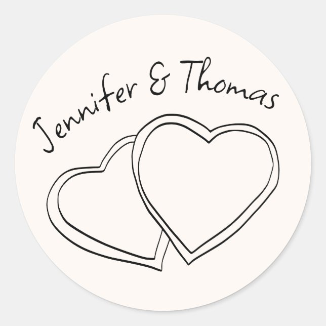 Sticker Rond Quirky Whimsical Main tiré Doodle Hearts Mariage (Devant)