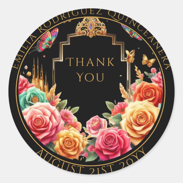 Sticker Rond Quniceanera Favoriser Sac Roses rouges Roses flora (Devant)