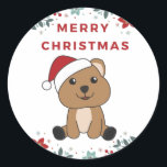 Sticker Rond Quokka Christmas Snow Winter Animaux Quokkas Class<br><div class="desc">Le Quokka pour Noël comme carte de voeux. Animaux amusants avec des cadeaux et de la neige pour les vacances. Aussi drôle pour noël en juillet. Les quokkas sont des animaux mignons et parfaits pour Noël.</div>