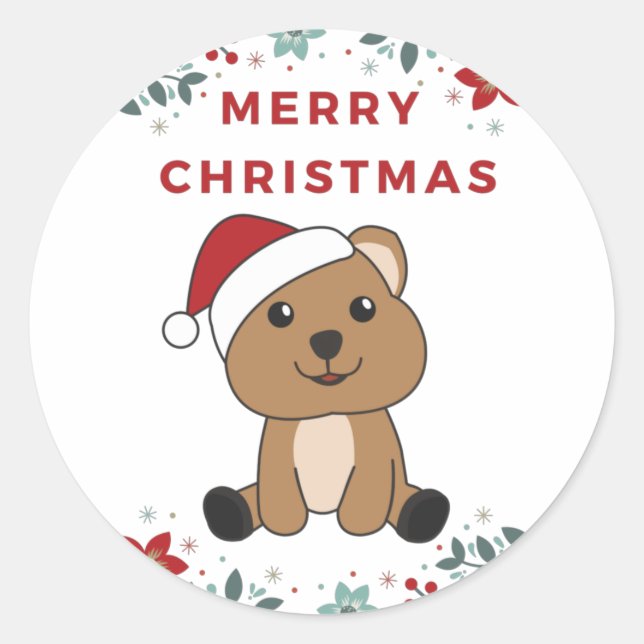 Sticker Rond Quokka Christmas Snow Winter Animaux Quokkas Class (Devant)