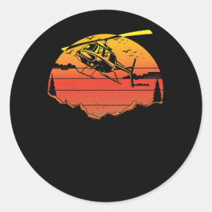 Sticker Rond R44 Helicopter Pilot Aviation Sunset Mountain Airc