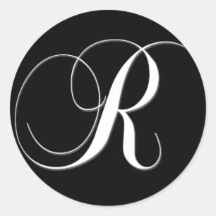 Sticker Rond R monogramme - élégant noir et blanc
