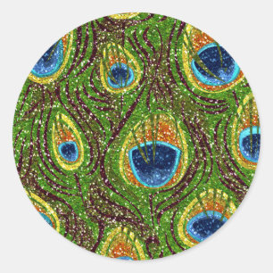 Sticker Rond RAB Plumes de paon colorées rocheuses Imprimer
