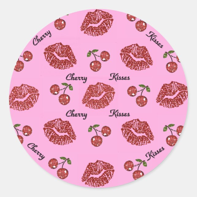 Sticker Rond RAB Rockabilly Baisers de Cerise sur Rose (Devant)