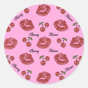 Sticker Rond RAB Rockabilly Baisers de Cerise sur Rose