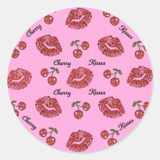 Sticker Rond RAB Rockabilly Baisers de Cerise sur Rose
