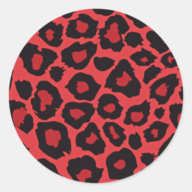 Sticker Rond RAB Rockabilly Imprimé Léopard Rouge Noir (Devant)