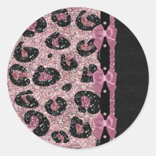 Sticker Rond RAB Rockabilly Pink Leopard Ribbon Bows