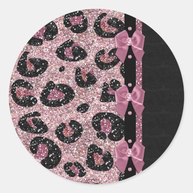 Sticker Rond RAB Rockabilly Pink Leopard Ribbon Bows (Devant)