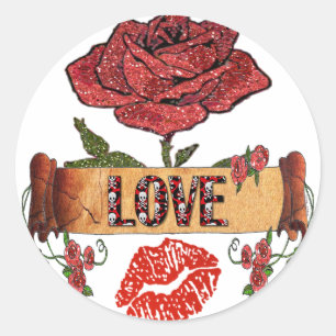 Sticker Rond RAB Rockabilly Roses, Love & Lipstick