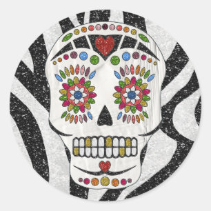 Sticker Rond RAB Rockabilly Sugar Skull on Zebra