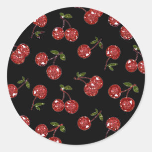 Sticker Rond RAB Rockabilly très cerise cerises sur noir