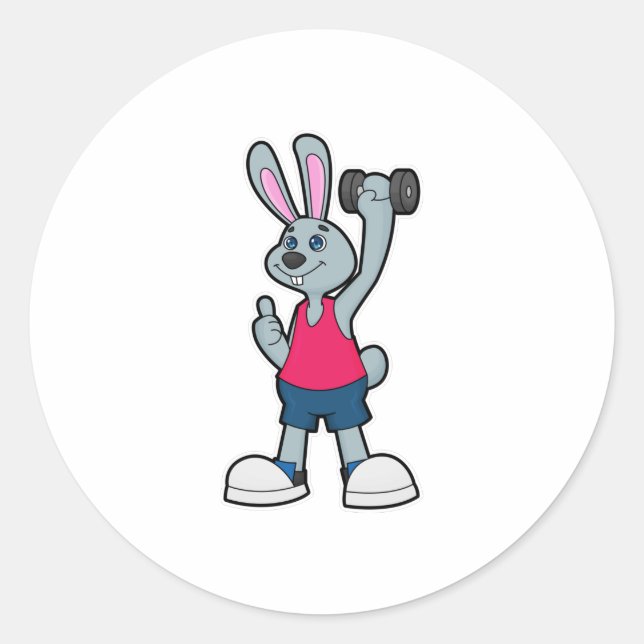 Sticker Rond Rabbit à Fitness avec Dumbbell (Devant)