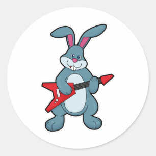 Sticker Rond Rabbit à la musique avec guitare