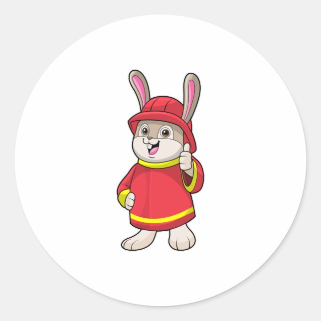 Sticker Rond Rabbit as Firefighter with Helmet (Devant)